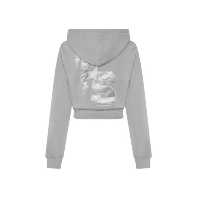 Trapstar TS-Star Silver Satin Applique Hoodie Ženski Pulover s Kapuco Sive Slovenija | CZ07-681