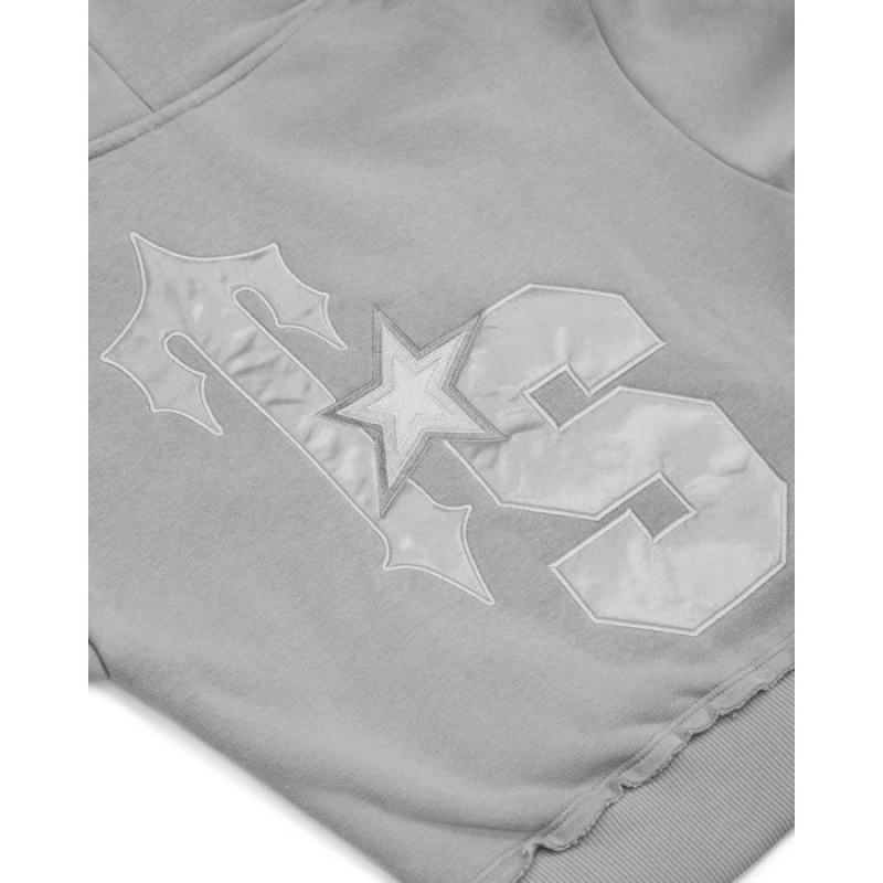 Trapstar TS-Star Silver Satin Applique Hoodie Ženski Pulover s Kapuco Sive Slovenija | CZ07-681