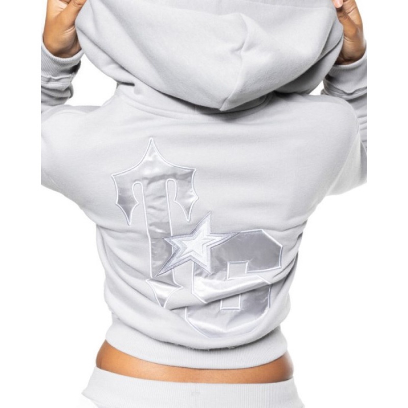 Trapstar TS-Star Silver Satin Applique Hoodie Ženski Pulover s Kapuco Sive Slovenija | CZ07-681