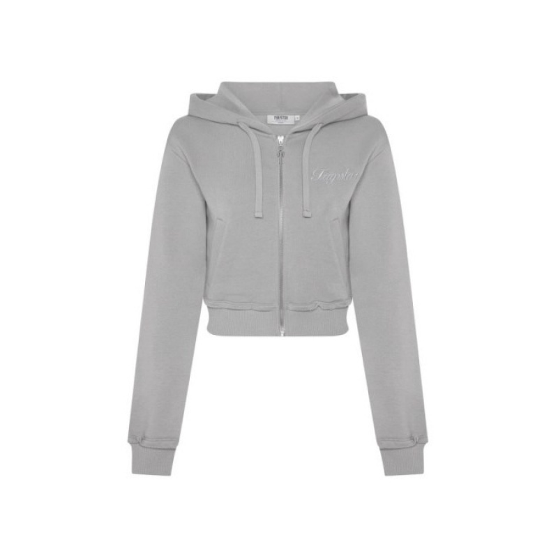 Trapstar TS-Star Silver Satin Applique Hoodie Ženski Pulover s Kapuco Sive Slovenija | CZ07-681